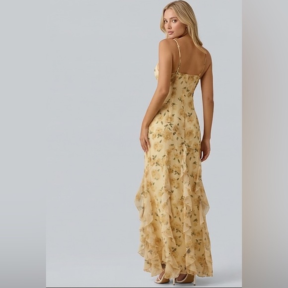 Meadow Dream V-Neck Floral Maxi with Layered Ruffles Yellow - Picture 5 of 9
